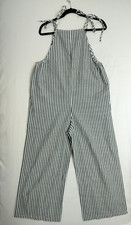 Overalls Jumper Women Large Black and White Stripe Pockets Beachy Casual 2141