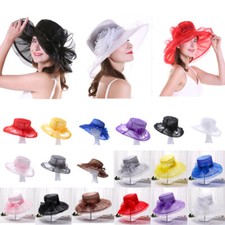 Women Wide Brim Sun Hat Wedding Tea Party Hats Kentucky Derby Noble Church Cap