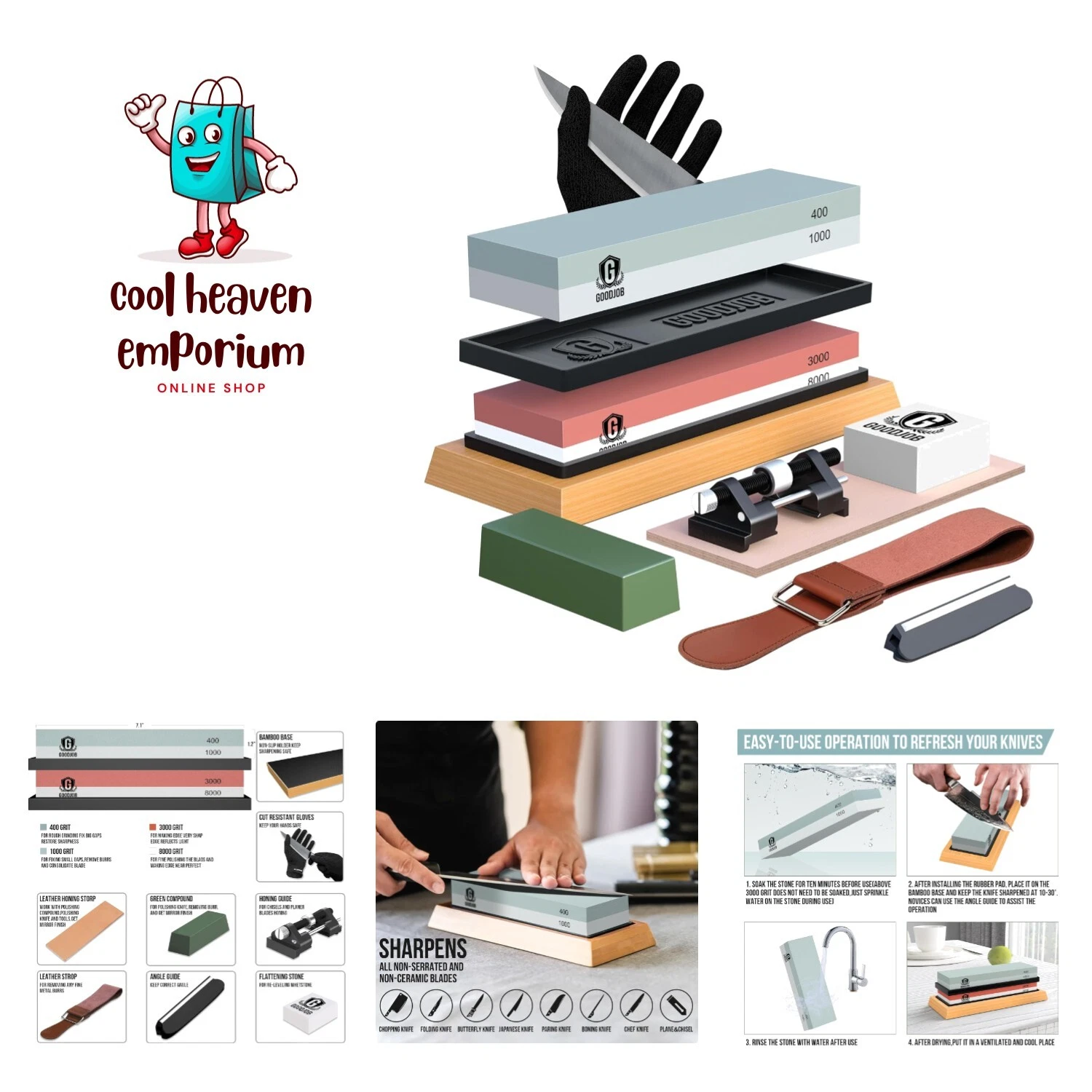 Complete Knife Sharpening Stone Kit - Premium Japanese Whetstone Knife Sharpe...