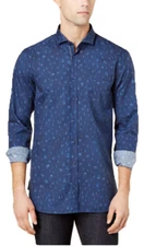 HUGO BOSS Orange Label Mens Cattitude Blue SlimFit Printed Button Up Shirt S 2XL