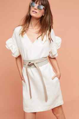 New Anthropologie Maeve Lottie Fluttered Tunic Dress Ivory Linen XS NWT 