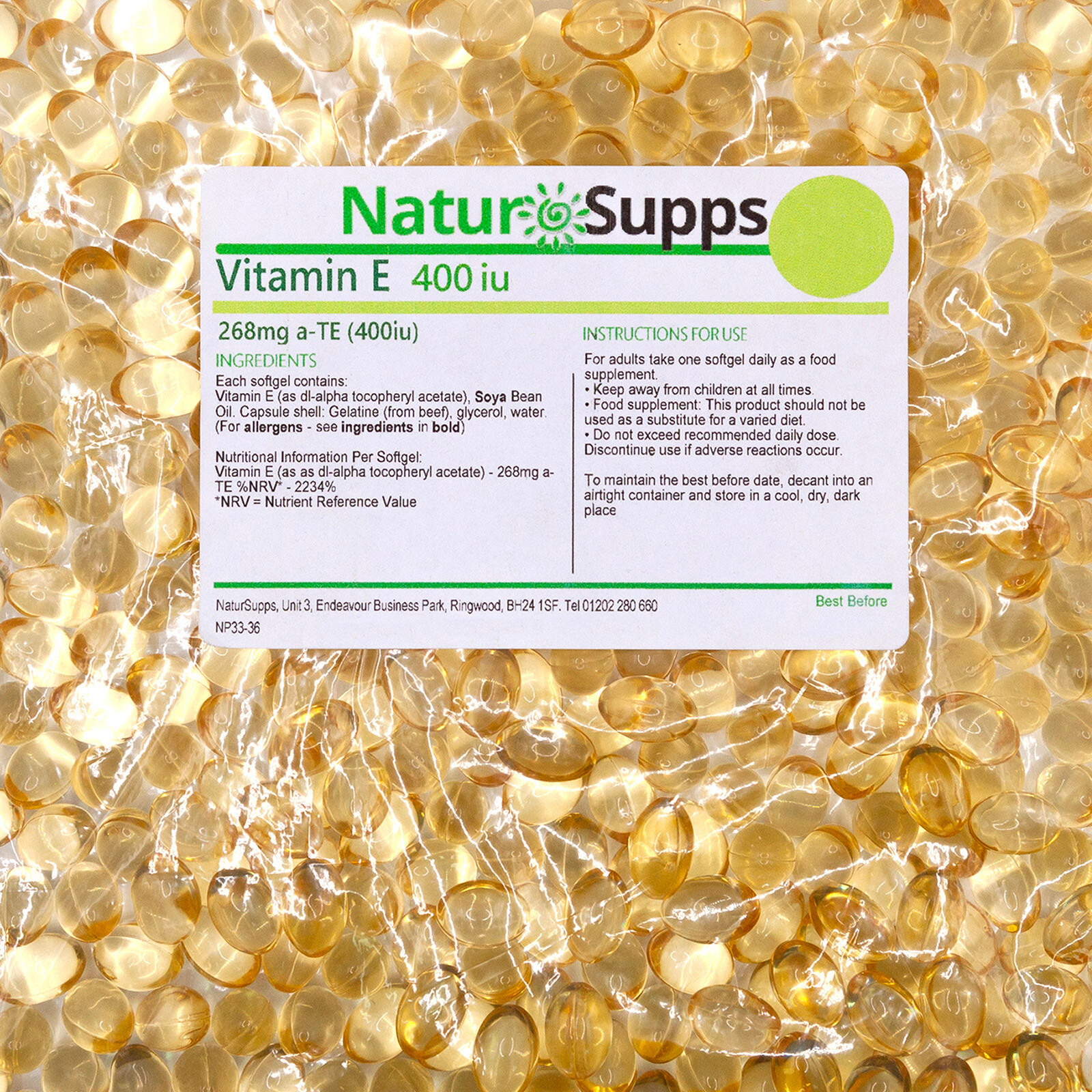 Vitamin E 400iu 180 Capsules - UK Made - NaturSupps