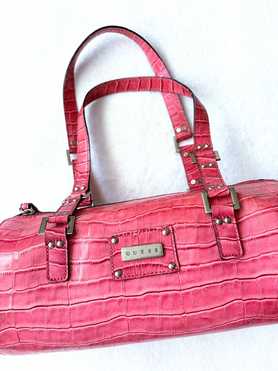 ✨Y2K VINTAGE GUESS PINK BARRL BAG PINK CROC BARREL BAG PINK GUESS
