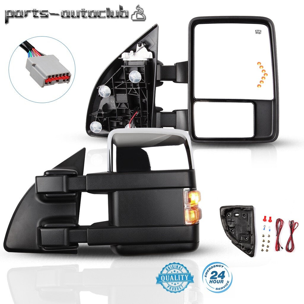 Power Heated LED Towing Mirrors With Smoke Signals For 1999-2007 Ford F-250 Super Duty