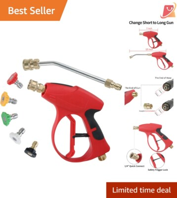 #ad Short Pressure Washer Gun Stainless Steel 3000 PSI 7 Inch Curved Wand 5 Nozzles $33.97
