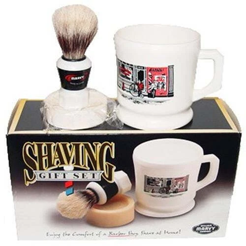 WILLIAM MARVY Marvy Shaving Gift Set Contains Boar Bristle Brush Mug & Soap Shave Barber