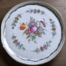 Porcelaine Edmé Samson ? (1810-1891) plat à tarte décor de fleurs et dorures