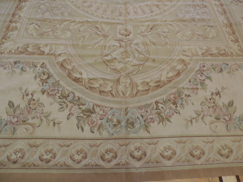 Alfombra estilo Aubusson francesa talla grande/palacio 12x16 lana BEIGE AZUL ROSA FLORAL Foto 3 de 4
