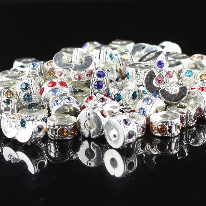 5 piezas Cristal Checo Estrás Plata Dije Europeo Cuentas Cerraduras Clips Tapones Foto 2 de 4