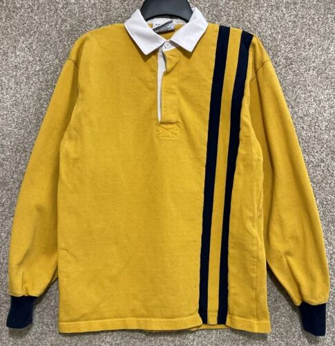 Barbarian Rugby Mens Yellow Striped Cotton Long Sleeve Polo Shirt Size Medium - Picture 1 of 12