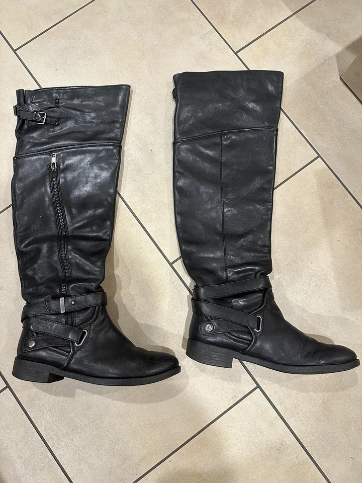 Botas de cuero rebelde de lujo con cremallera sobre la rodilla talla 36 Foto 2 de 4