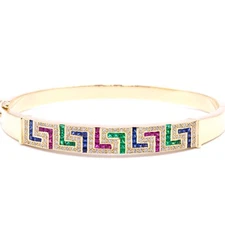 Dimos 18ct GG Greek Key Cocktail Bangle with Gemstones