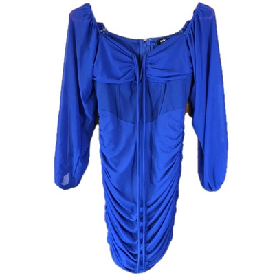#ad #ad Women#x27;s Privy Royal Blue Long Sleeve Ruched Bodycon Mini Dress Medium Y2K $16.99