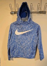 NIKE Dri-FIT Youth Blue White Splatter Pullover Hoodie Swoosh Logo Size Medium