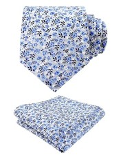 Mens 3.15inches Exquisite Floral Tie with Small Flower A142-silver/ Royal Blue