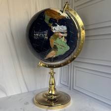   Large Semi-Precious Stone World Globe on Br...