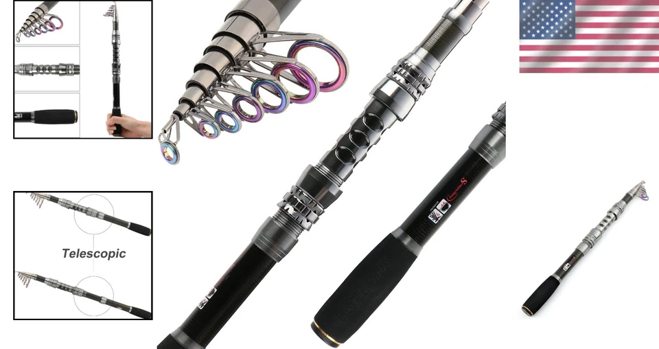 Fishing Rod Reel Combo Carbon Fiber Telescopic 5.91Ft Travel Saltwater Freshw... - Image 2 of 4