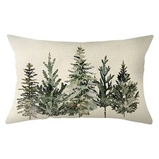 Christmas Winter Trees Lumbar Throw Pillow Cover, 12 x 20 Inch Xmas Winter