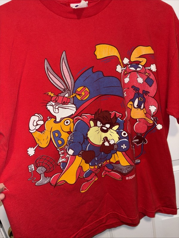 Vtg 1993 Looney Tunes Superhero T-Shirt Signal Artwear Bugs Bunny Daffy Duck Med