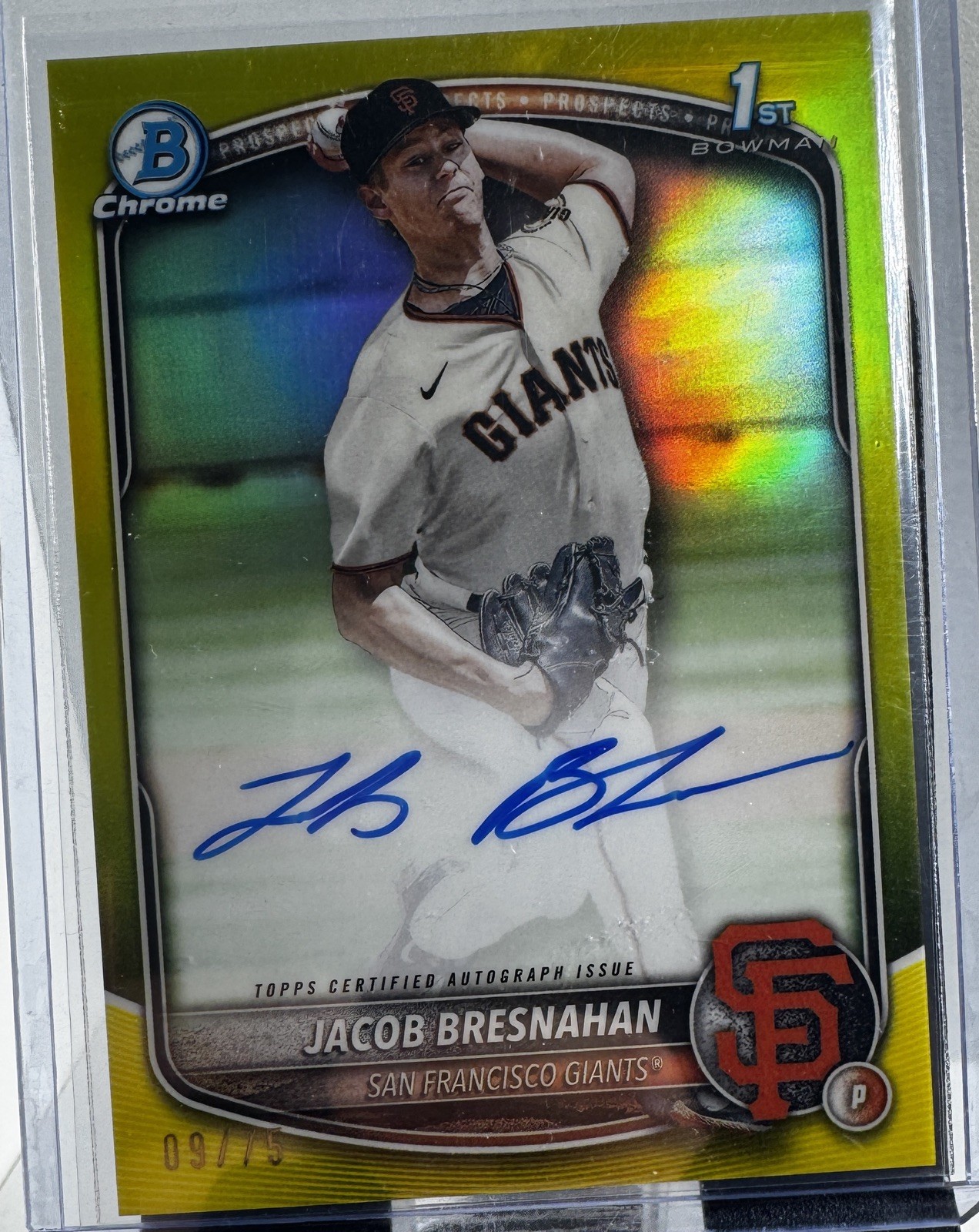 Jacob Bresnahan 2025 Bowman Chrome 1st Yellow Refractor Auto /75 SP Giants