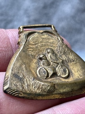 Antique Vintage Motorcycle Bicycling Watch Fob Medallion Embossed Sign Oil Gas