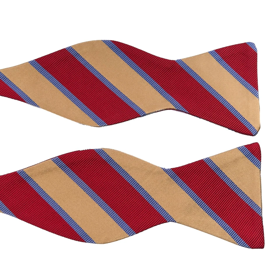 Jos A Bank Pajarita Seda Mezcla Algodón Rojo Tostado Azul Rayas Ajustable Italia Foto 2 de 4