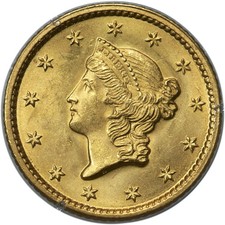 1849 G$1 Gold Liberty PCGS Rattler MS64 CAC Gold Dollar Open Wreath 03094100