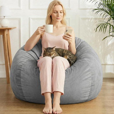Stuffed Animal Storage Bean Bag Chair Cover for Adults (No Filler), Soft Comfy V