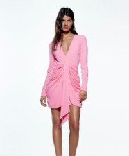 ZARA Pink Mini Draped Knotted V Neck Party Dress Open Back Size M Suits 10 NEW