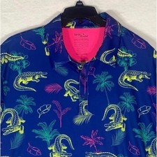 Birdie Bound Golf Polo Shirt Mens 3XL Blue Alligator Print Stretch Performance