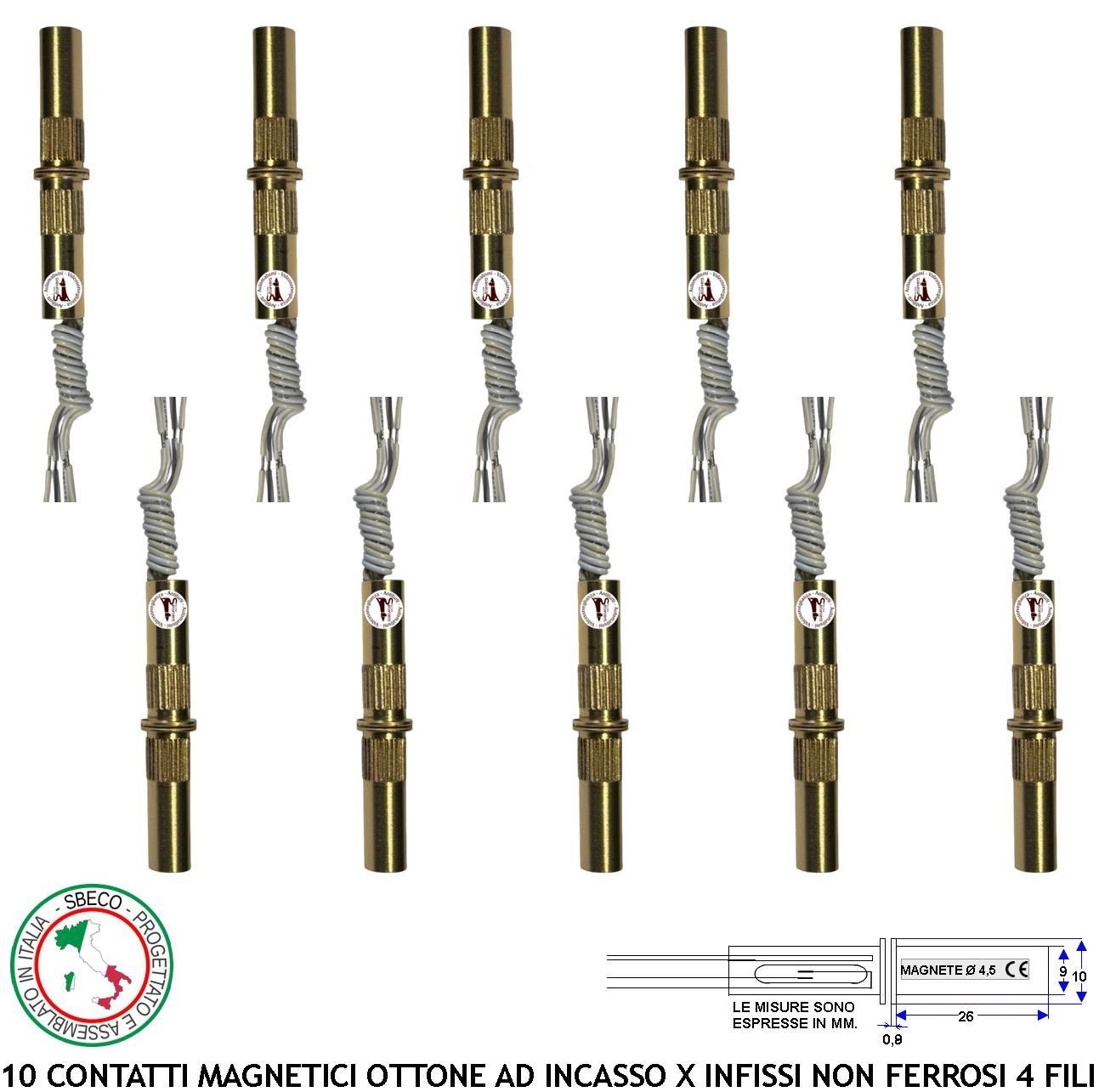 Antifurto Infissi non Ferrosi 10 Sensori Magnetici Chiodo Ottone Incasso Allarme