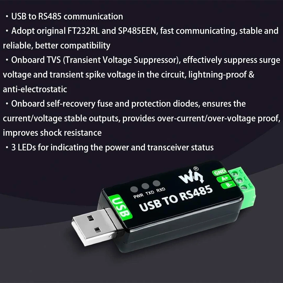 USB to RS485 Converter Adapter, FT232RL, SP485EEN, Embedded Protection, Fast Com - Image 2 of 4