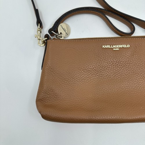 Karl Lagerfeld Paris Shoulder Bag Womens Brown Leather Detachable Strap Luxury - Picture 2 of 13