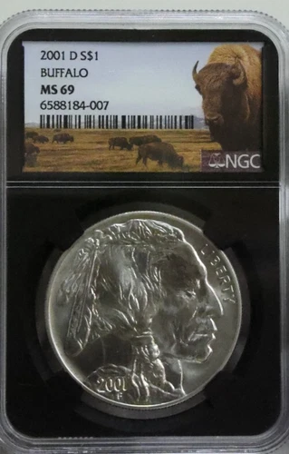 2001 D US Buffalo $1 Unc Commemorative Coin NGC MS69 Black Core Slab