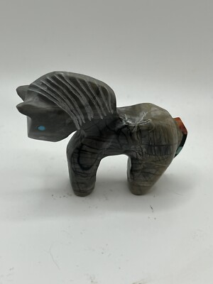 Zuni Horse Fetish   Steve Natachu W Inlaid Tail Gift Bundle Picasso Marble 0326