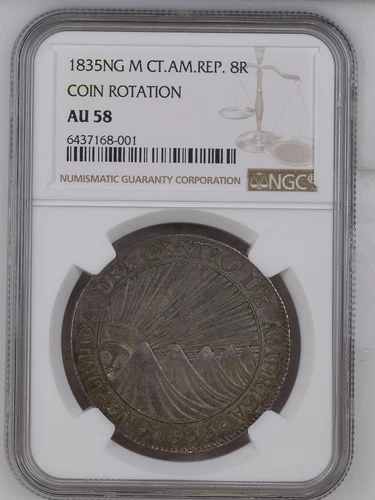 1835 NG M Central American Republic 8 Reales Silver NGC AU58 Coin Rotation