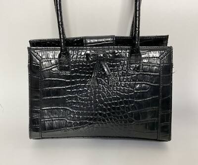 Liz Claiborne Black Faux Croc Crocodile Satchel Purse Handbag Tote
