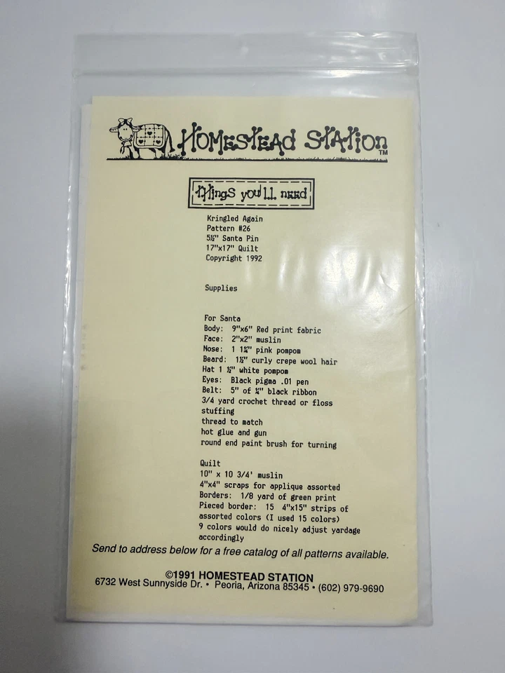 "KRINGLED AGAIN" Homestead Station Appliqué Craft Pattern # HS26 uncut - Image 2 of 3