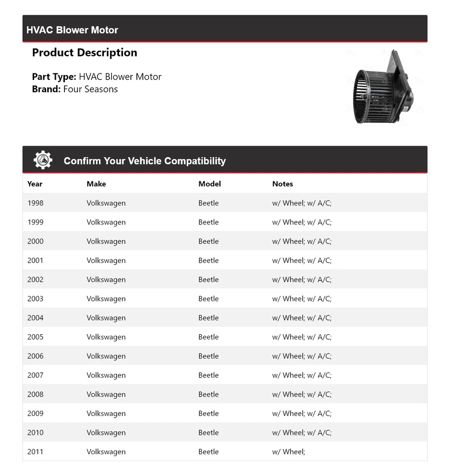 Мотор вентилятора для Volkswagen Beetle 1998-2011 годов выпуска 4 сезона 1999 2000 2001 2002 - Изображение 2 из 4