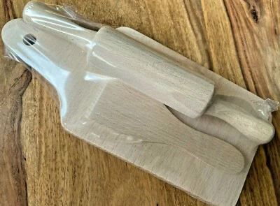 HUB Nudelholz SET Backset für Kinder Nudelrolle Holzbrett Spachtel HOLZ Teigrolle