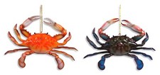 Hand Painted Large Christmas Xmas Assorted Blue Red Crab Ornament 6" set of 2 