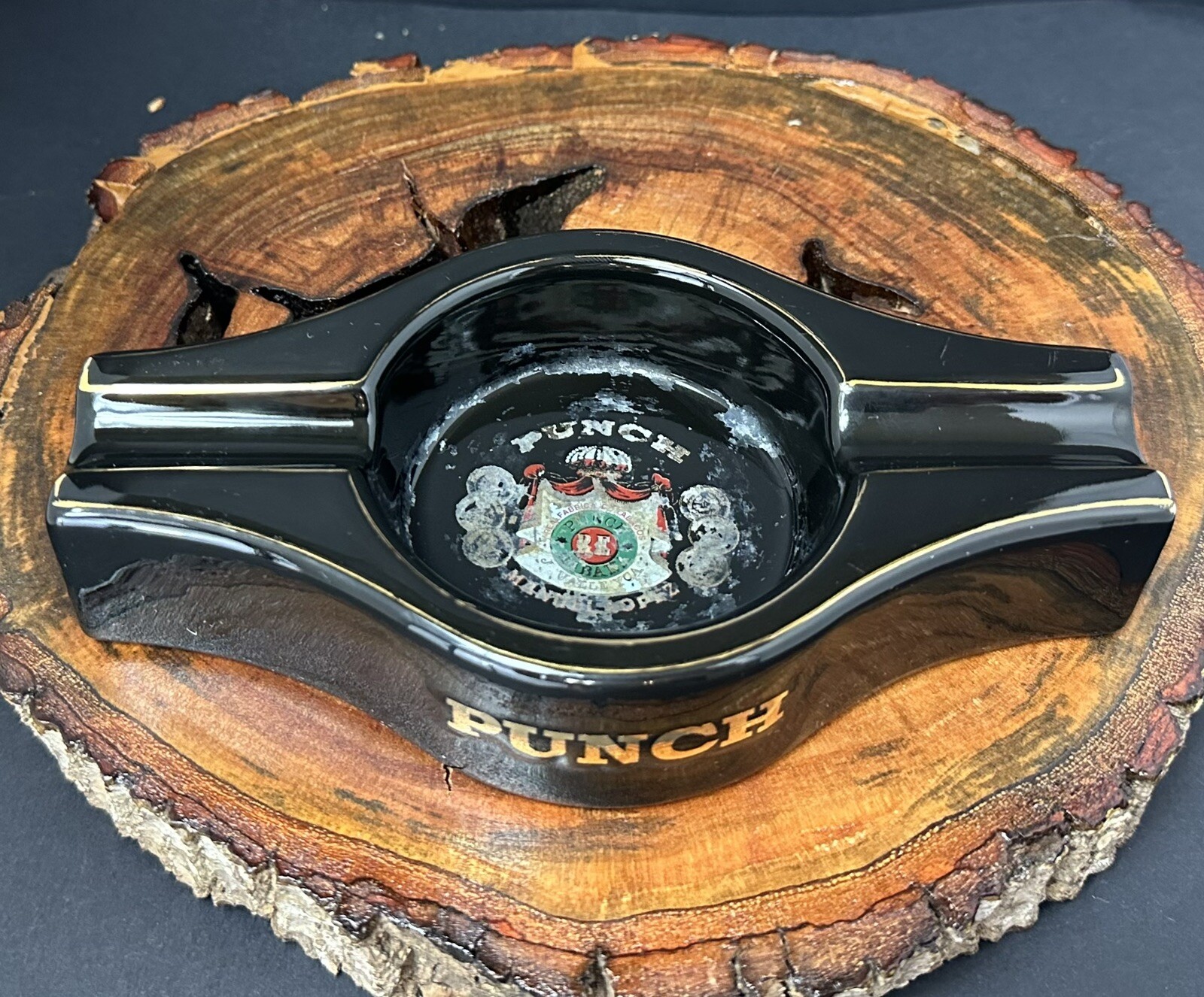 Vintage Ceramic Punch Cigar Ashtray/Holder Black And Gold eBay