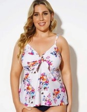 NWT Meet.Curve Women multi color florals tie front swimsuit Tankini Top XL