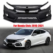 Type R Look Front Bumper Cover Kit For 2016-2021 Honda Civic Sedan Coupe 10th