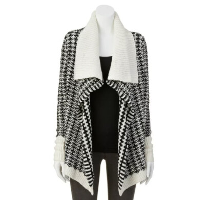 Apt Womens Shawl Collared Cardigan Sweater Sz XS Black White