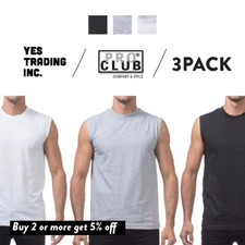 3 PACK PROCLUB MENS COMFORT MUSCLE TEE PRO CLUB CASUAL SLEEVELESS SHIRT GYM