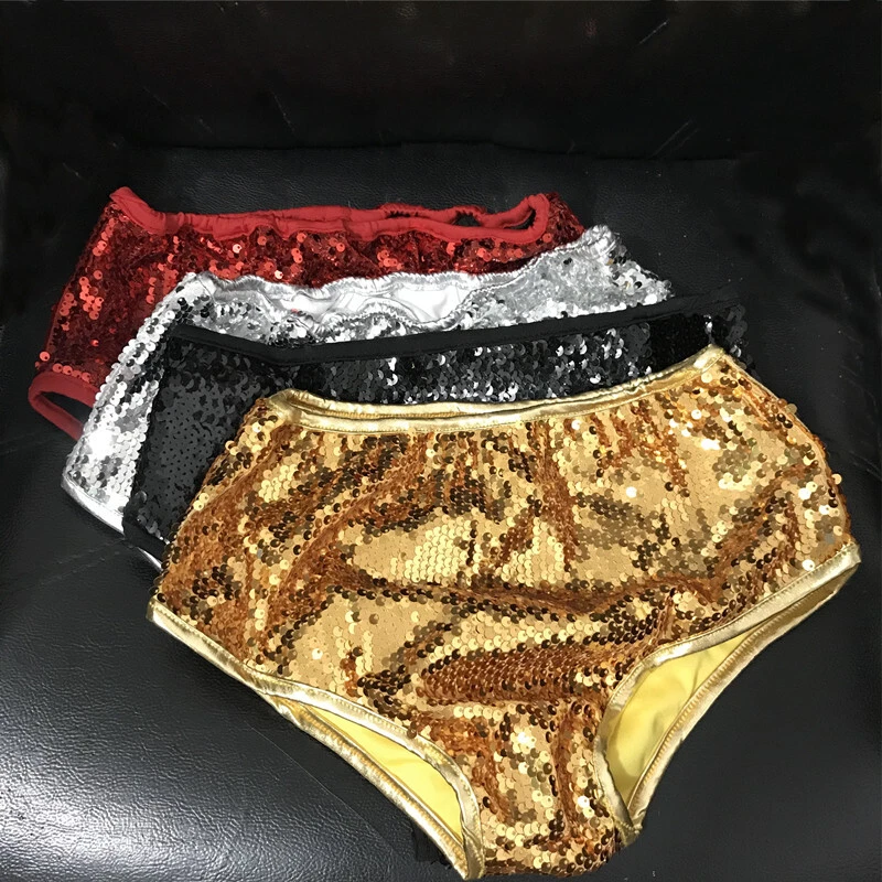 Sexy Calzoncillos Pantalones Cortos Dama Lentejuelas Brillantes Cintura Baja Elásticos Calientes Fiesta Prendas para club nocturno Foto 4 de 4