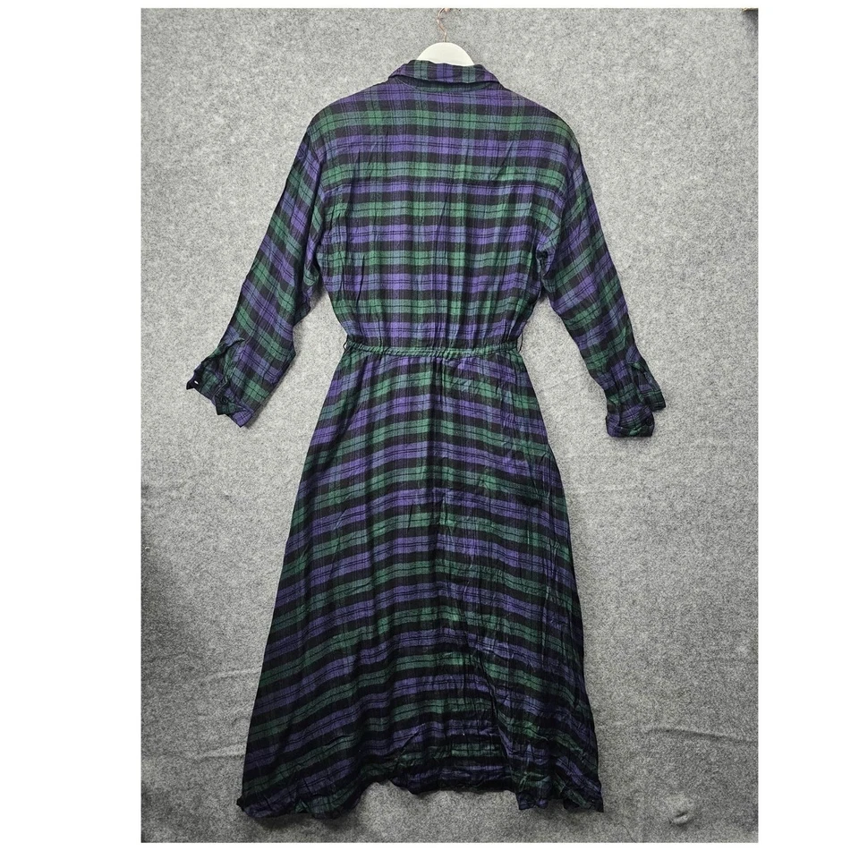 复古格子格子衬衫连衣裙女式 M 绿色 Maxi Grunge Academia 工作 JG HOOK — 第 2/4 张图片