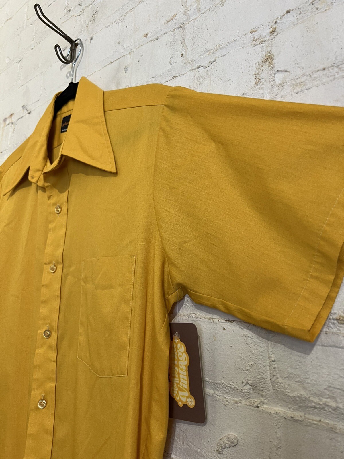 vintage 70s dagger collar button up shirt medium disco rockabilly vtg