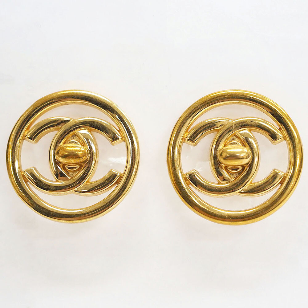 CHANEL Turnlock Turn lock Round Clip-On Earrings Gold Tone  display picture 2